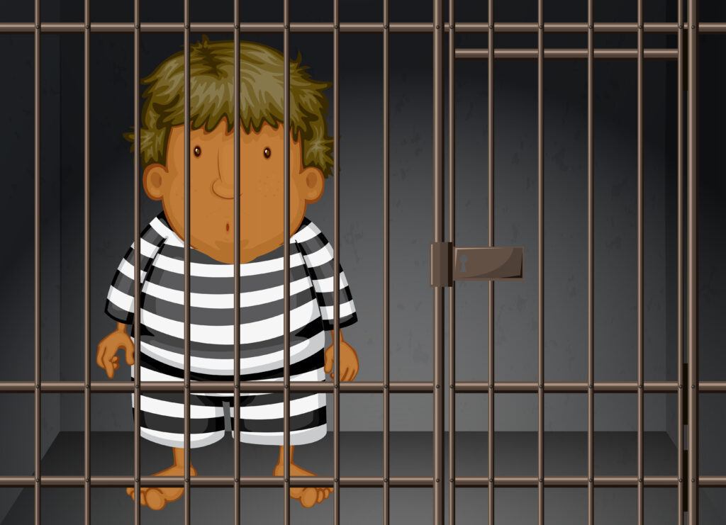 
Prisoner locked in a prison illustration